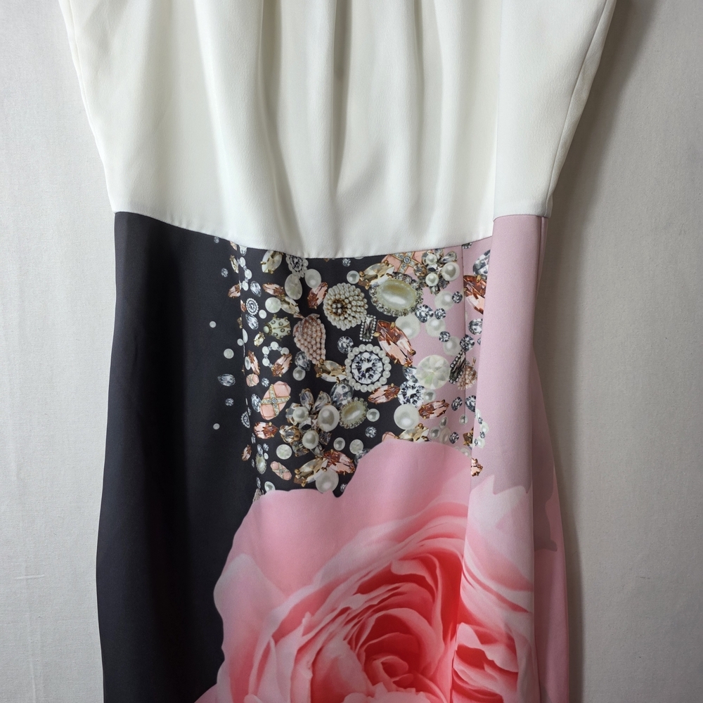 Ted Baker Rubelle Blenheim Palace ruched detail midi dress in natural maximalist - Picture 6 of 16